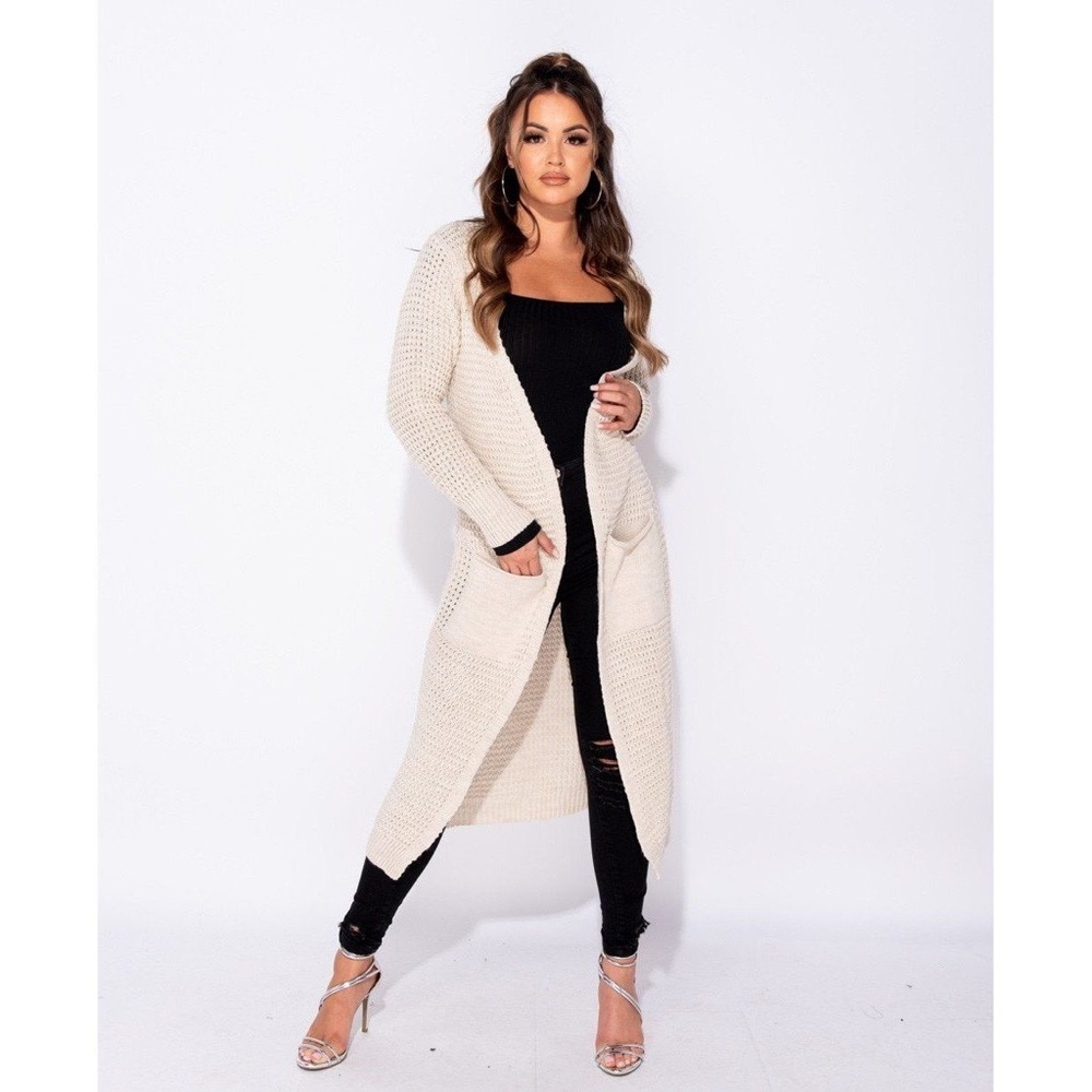 Stone Beige Maxi Length Cardigan